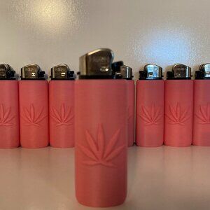 5 Custom Pot Leaf Sleeve with Lighter: Pk-M1 (Pink Matte Finish)